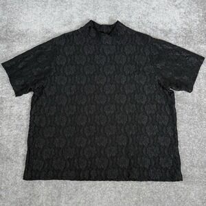 Vintage Lane Bryant Blouse Women's 18/20 Black Sheer Floral High Neck Gothic USA